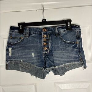 Free People Denim Jean Shorts 24 Blue Exposed Button Fly Cut Off Fray Distressed